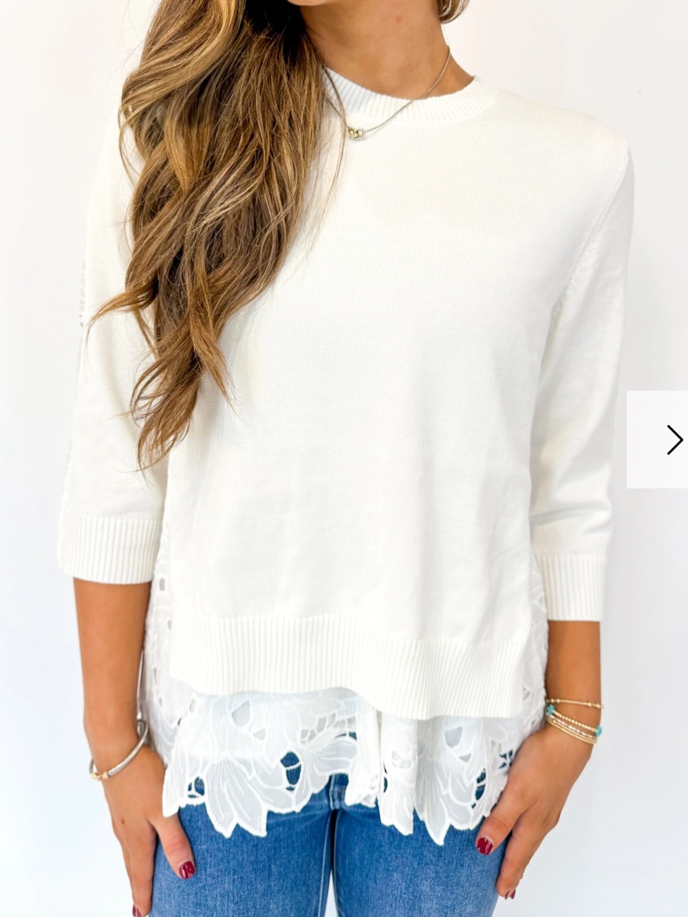 NWT Current Air White Layered Lace Knit Sweater Top